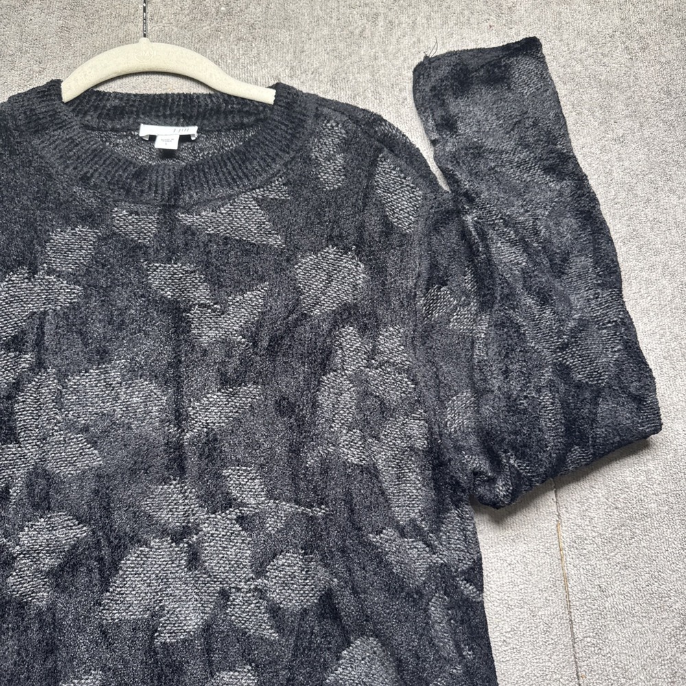 J Jill Jacquard Leaf Knit Pullover Sweater Women's Large Gray Office Casual